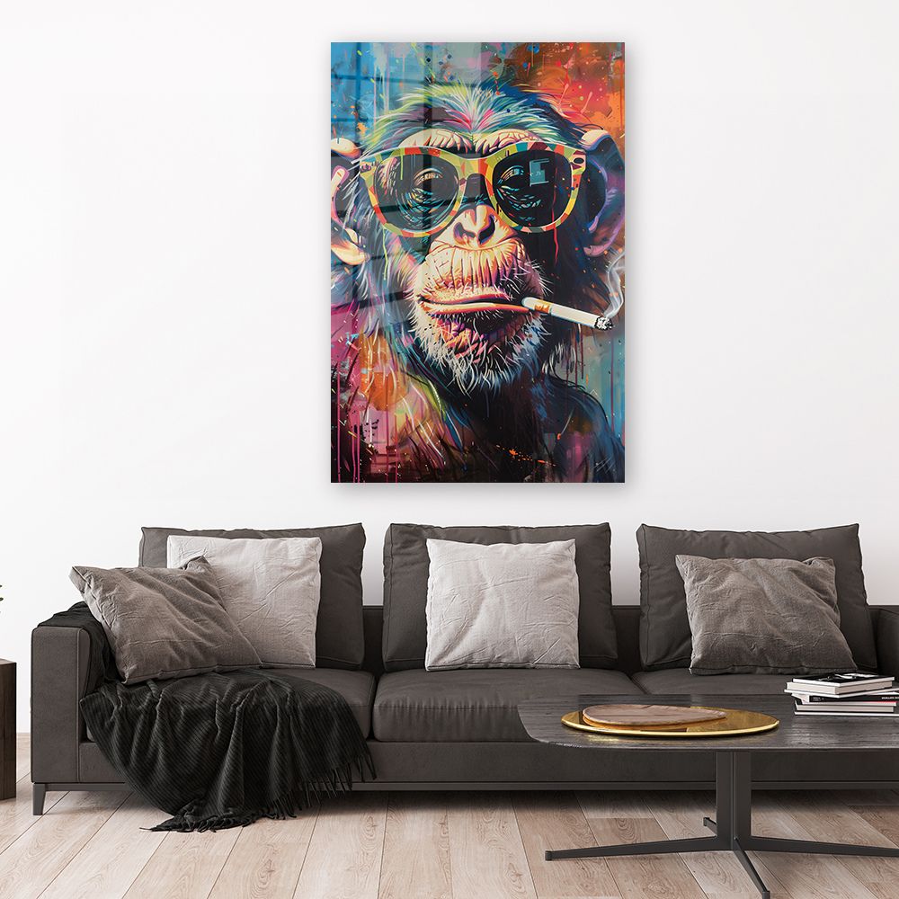 glasschilderij streetart monkey wanddecoratie 2