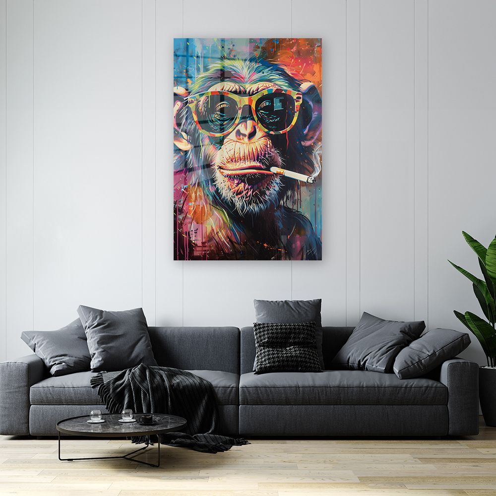glasschilderij streetart monkey wanddecoratie 3