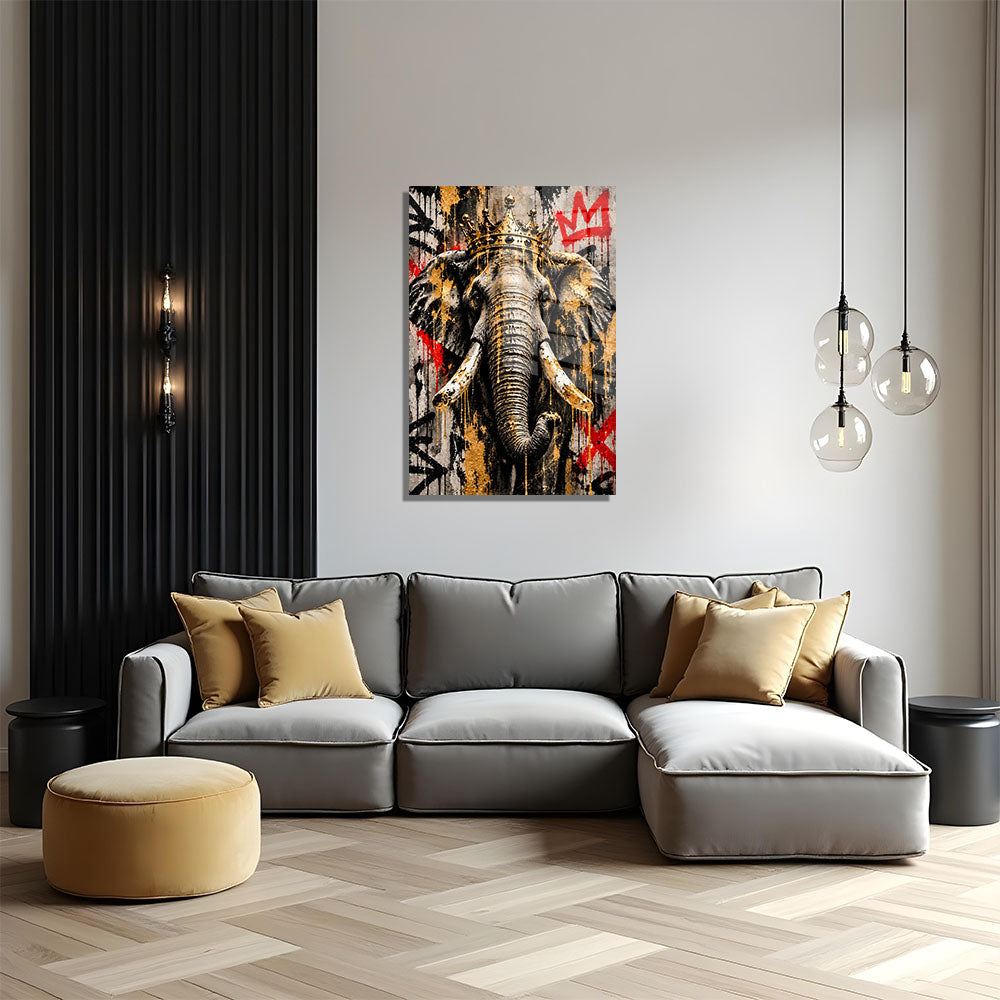 glasschilderij streetart olifant woonkamer