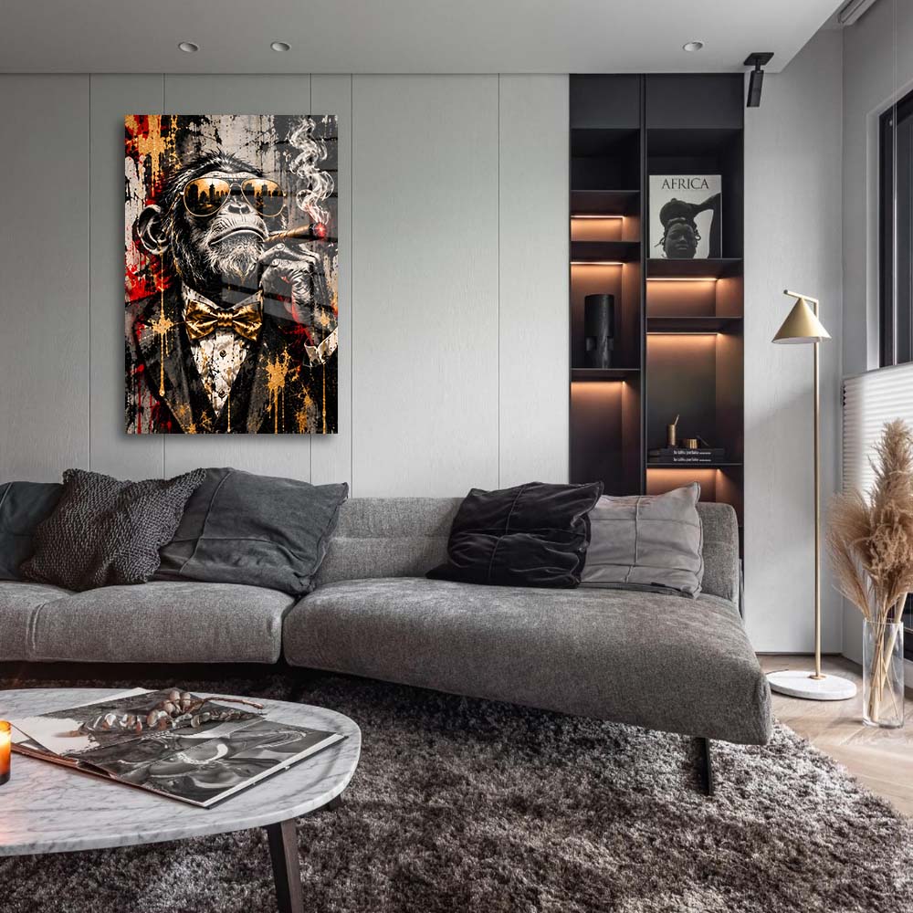glasschilderij streetart smoking aap woonkamer 1