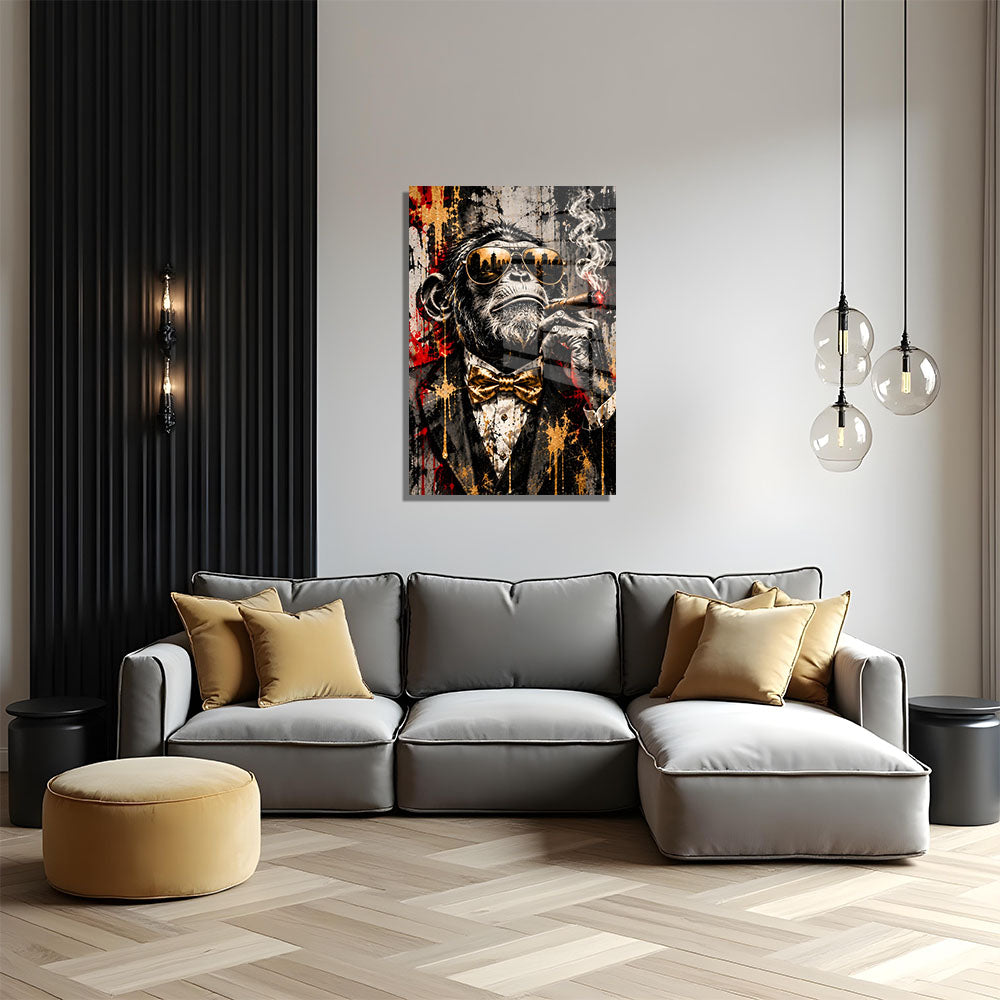 glasschilderij streetart smoking aap woonkamer