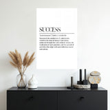 glasschilderij succes wit zwart muur