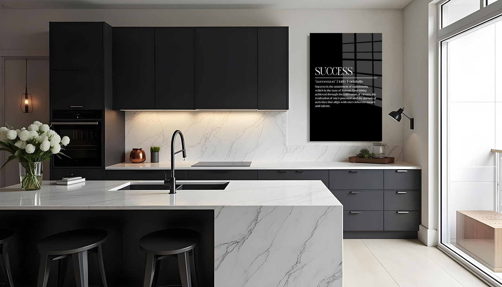 glasschilderij succes zwart wit Keuken