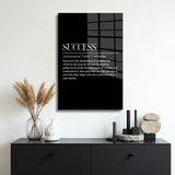 glasschilderij succes zwart wit muur