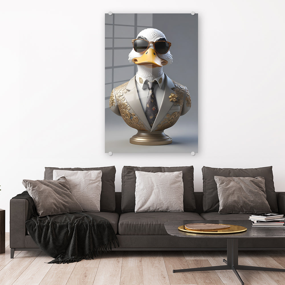 glasschilderij-suited-duck-bust-woonkamer