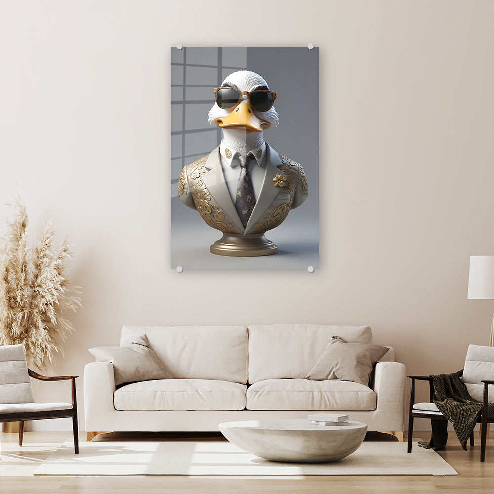 glasschilderij-suited-duck-bust-woonkamer2