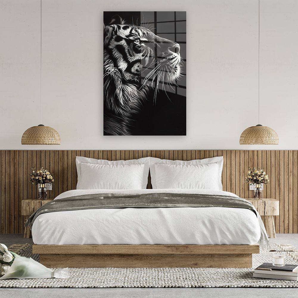 glasschilderij tijger zwart wit wanddecoratie 1