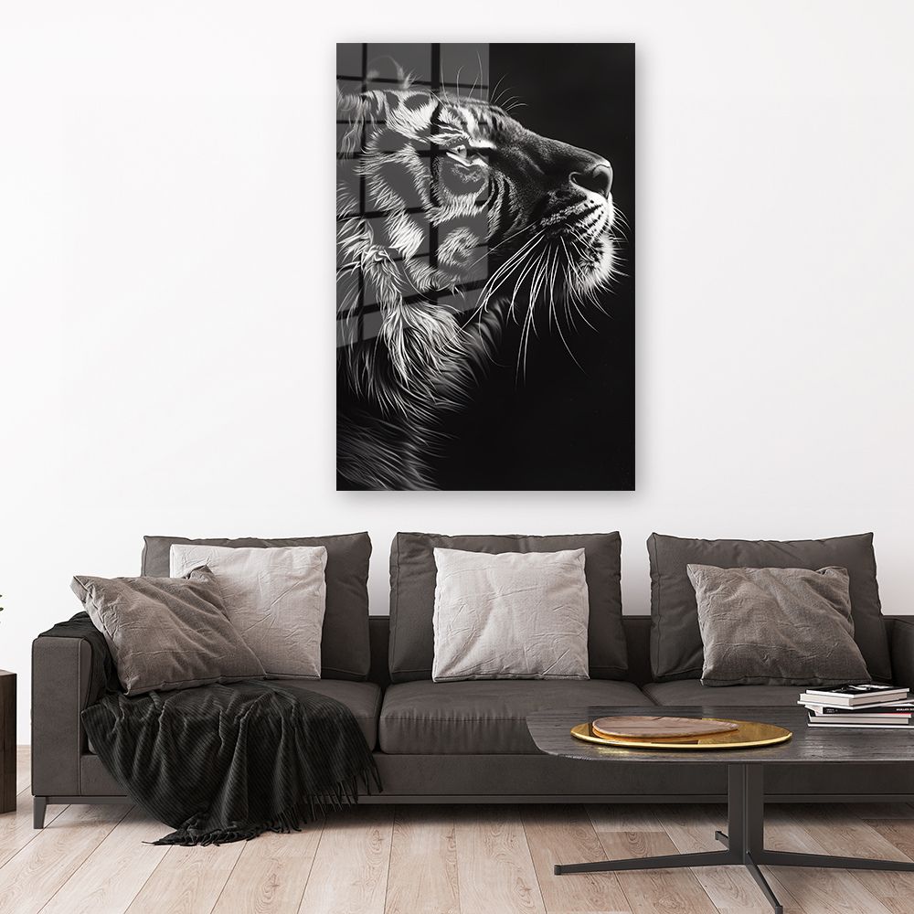 glasschilderij tijger zwart wit wanddecoratie 2