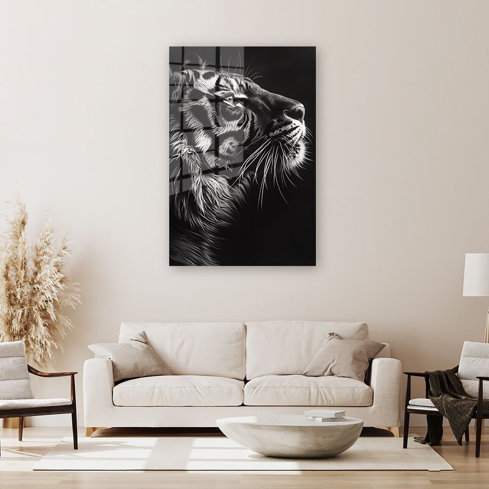glasschilderij tijger zwart wit wanddecoratie 3
