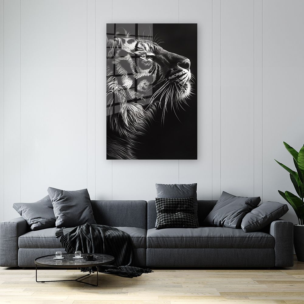 glasschilderij tijger zwart wit wanddecoratie 4