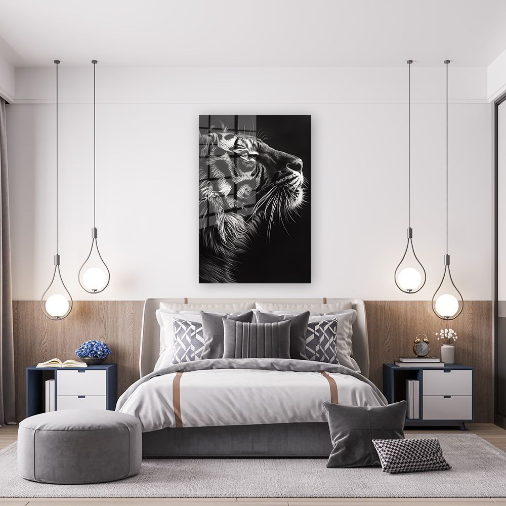 glasschilderij tijger zwart wit wanddecoratie 6