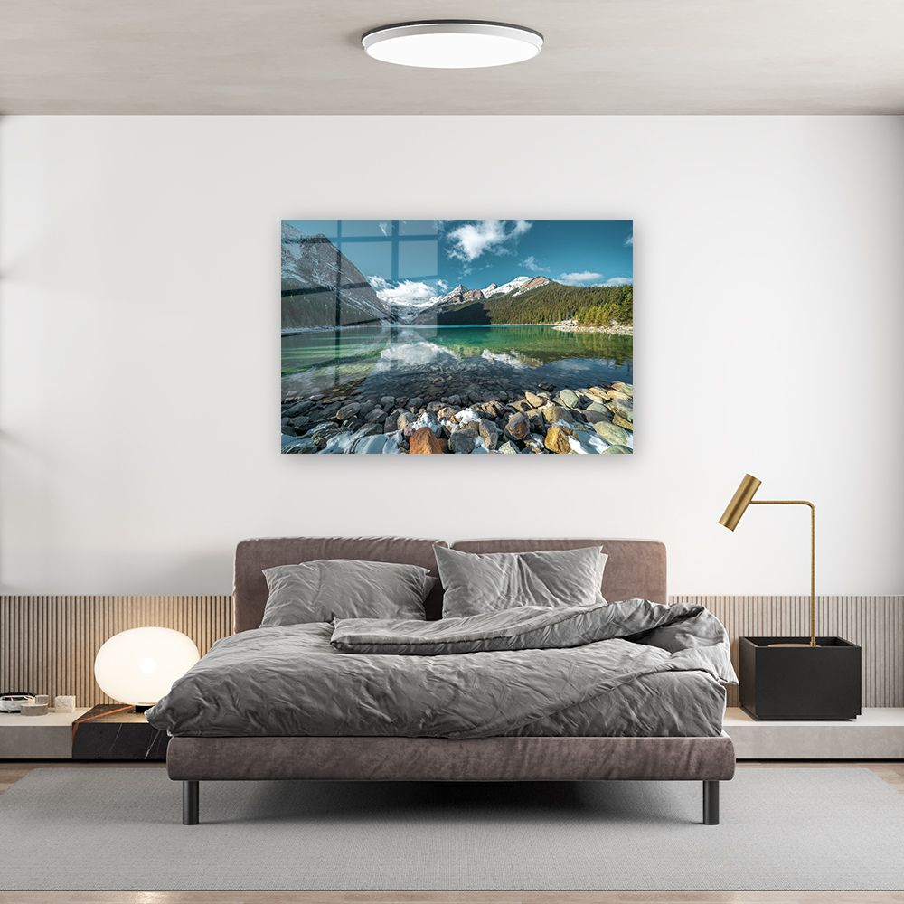 glasschilderij turquoise water slaapkamer 2