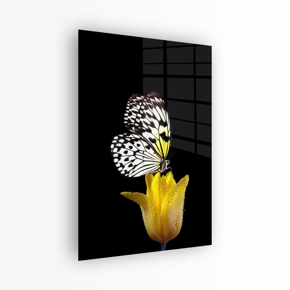 glasschilderij vlinder bloem voorkant