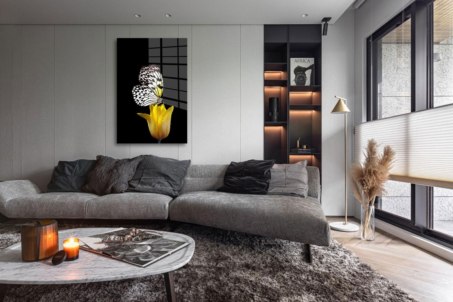 glasschilderij vlinder bloem woonkamer 5