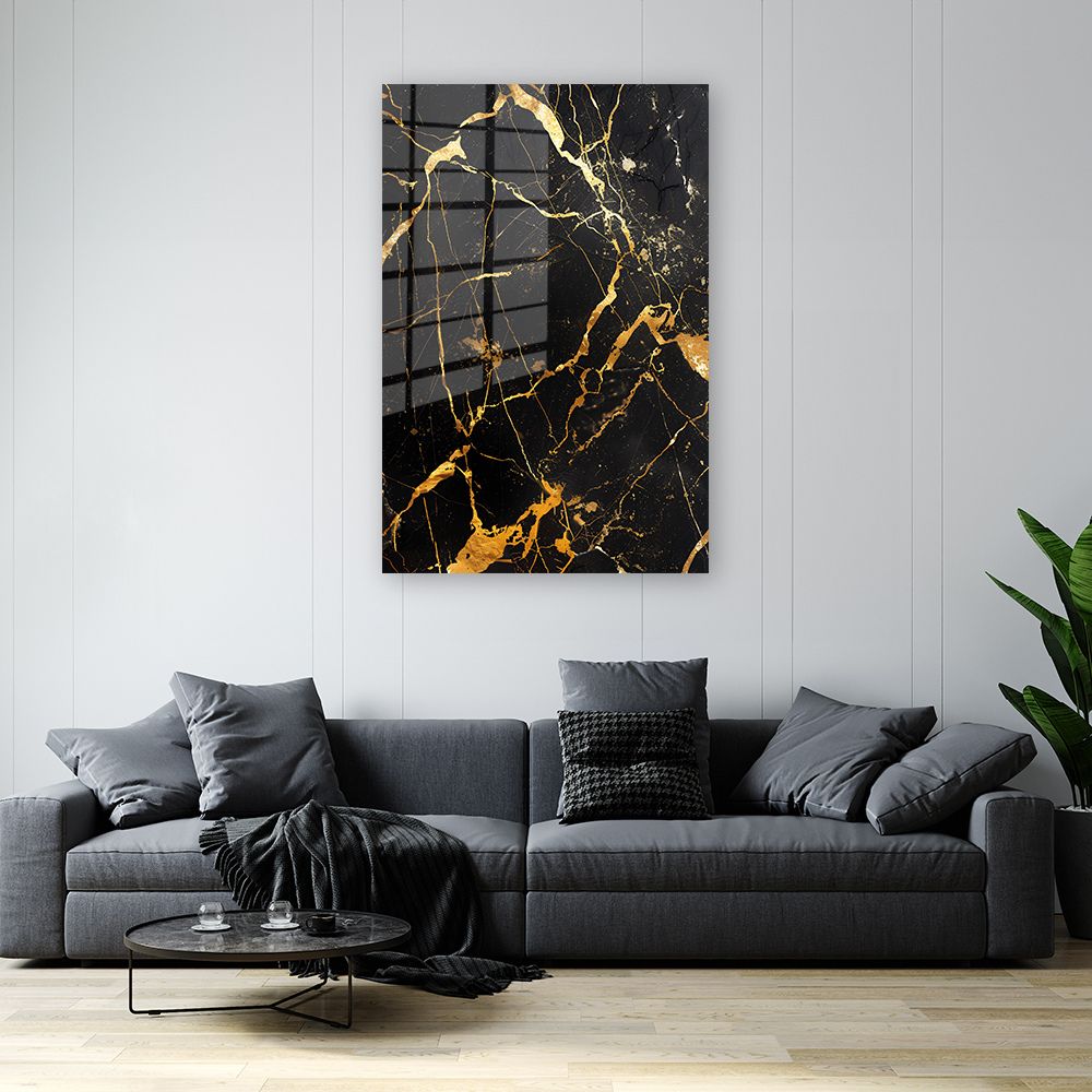 glasschilderij zwart goud marmer 3