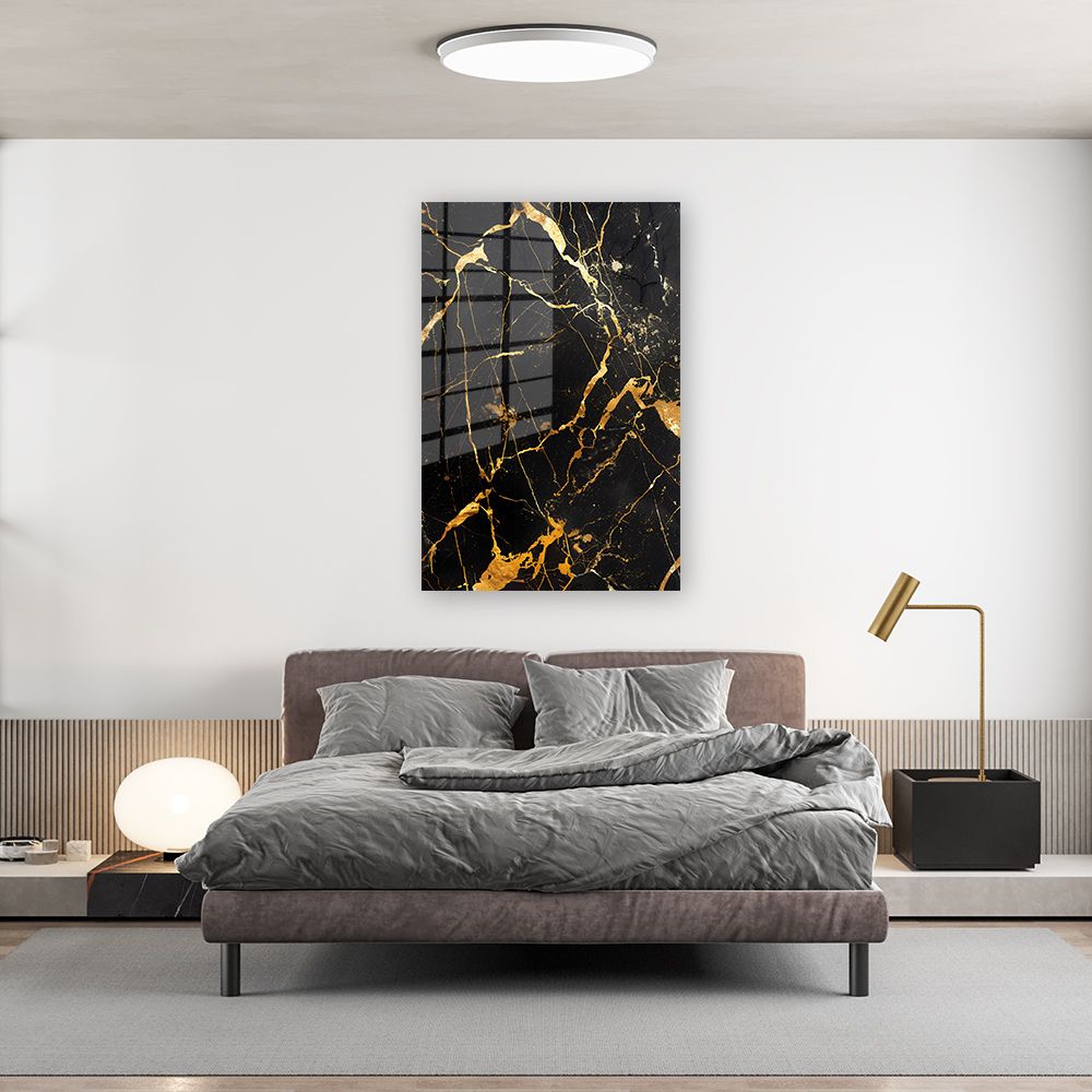 glasschilderij zwart goud marmer 4