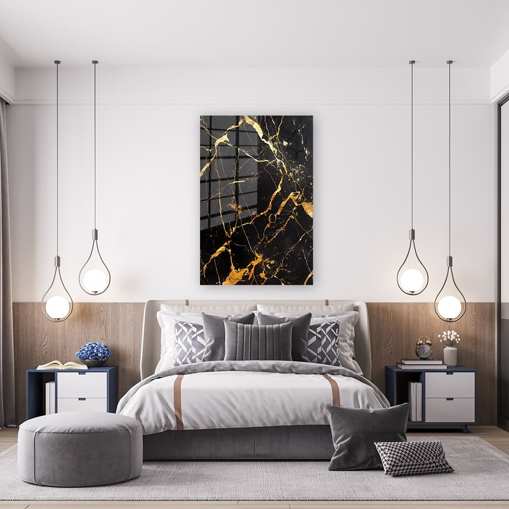 glasschilderij zwart goud marmer 5