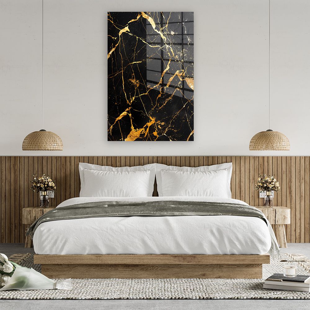glasschilderij zwart goud marmer 6