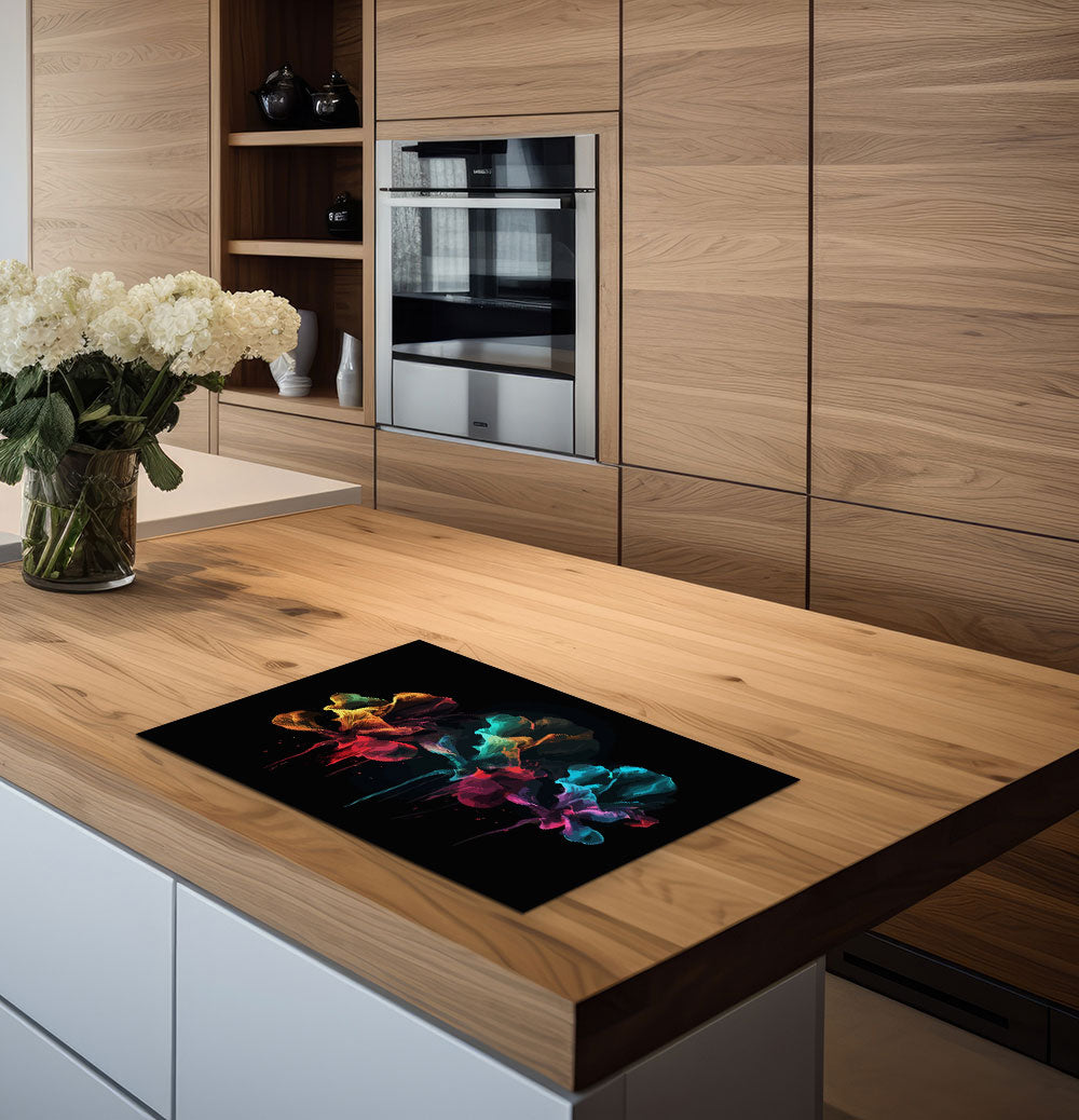 inductie beschermer abstracte rook met bloemen keuken 2