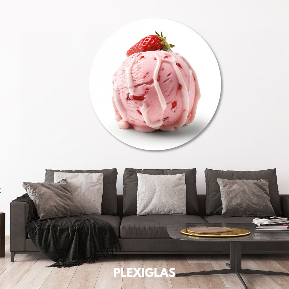 plexiglas-muurcirkel-ijsbol-aardbei-woonkamer
