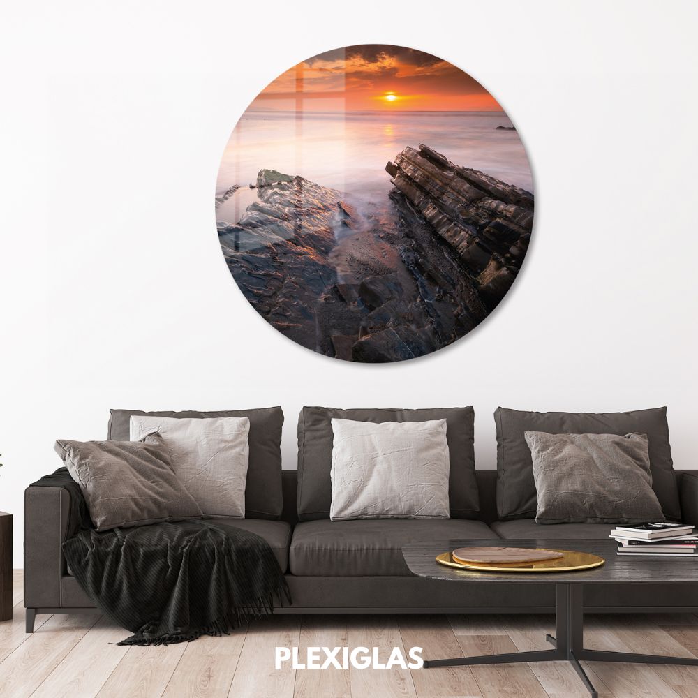 plexiglas-muurcirkel-zonsondergang-bidart-woonkamer